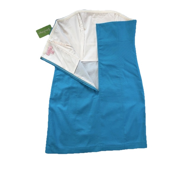 Lilly Pulitzer Size 10 Bowen Tourquise Lorac Panel Embroidery Strapless Dress - Picture 8 of 14